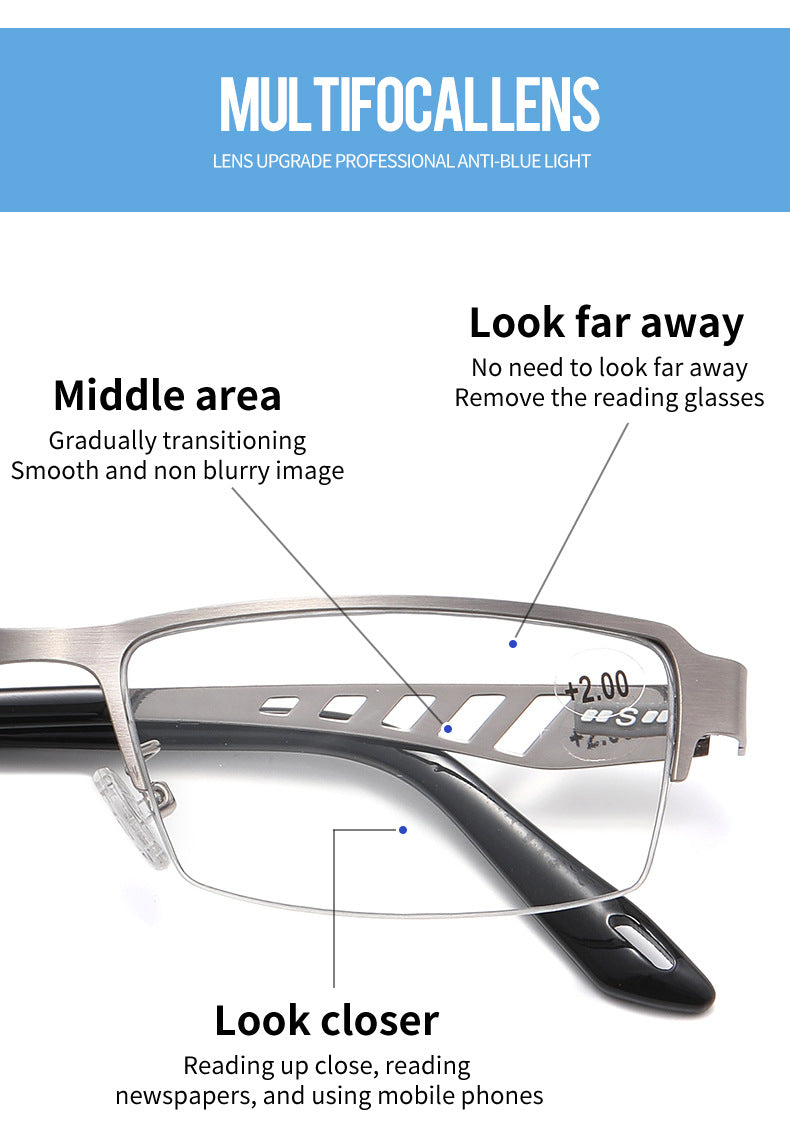 RAHMENLOSE, INTELLIGENTE, FARBWECHSELNDE MULTIFOKALE LESEBRILLE AUS REINEM TITAN