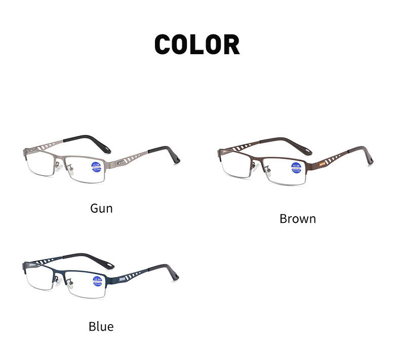 RAHMENLOSE, INTELLIGENTE, FARBWECHSELNDE MULTIFOKALE LESEBRILLE AUS REINEM TITAN