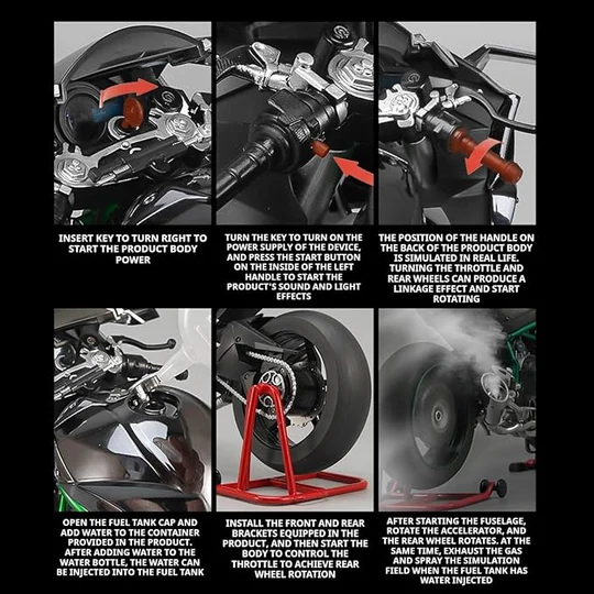 🏍️1:10 Legierungsmodell Kawasaki H2R, dynamische Details. Rennstrecken-inspirierter Stil.