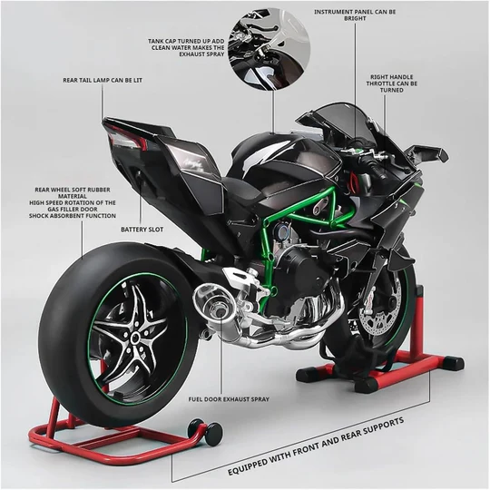 🏍️1:10 Legierungsmodell Kawasaki H2R, dynamische Details. Rennstrecken-inspirierter Stil.