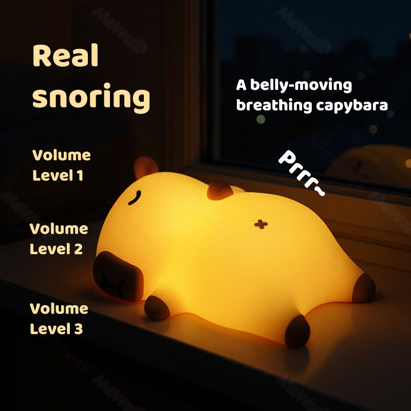 Schlafendes Capybara, atmendes, matschiges Silikon, Begleiter mit Sound, LED-Nachtlicht, perfektes Geschenk