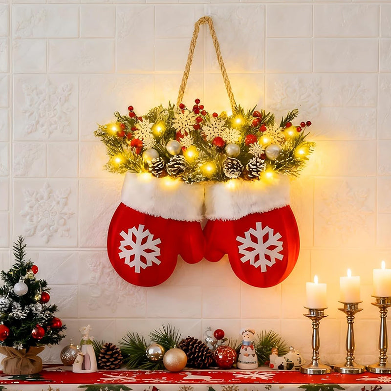 🎅 Blinkender Weihnachtshandschuhkranz · Schaffen Sie eine warme und gemütliche Weihnachtsatmosphäre