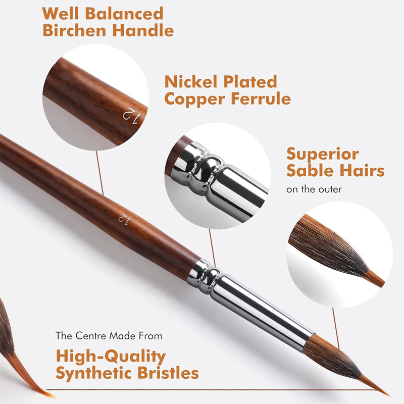 Fuumuui Professional Sable Pinsel mit verlängerten Spitzen