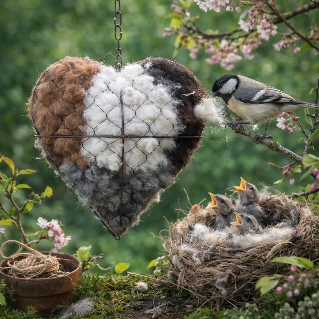 🕊️ Handgefertigtes Vogelnest aus Alpakafaser in Form eines Herzen