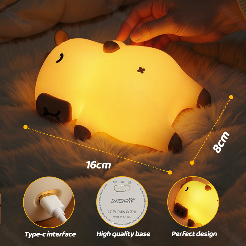 Schlafendes Capybara, atmendes, matschiges Silikon, Begleiter mit Sound, LED-Nachtlicht, perfektes Geschenk