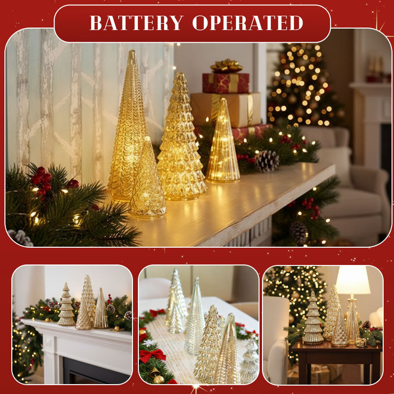 ✨ Schimmernde Weihnachten – 5-teiliges Kristallglas-Baumset mit Lichtern✨