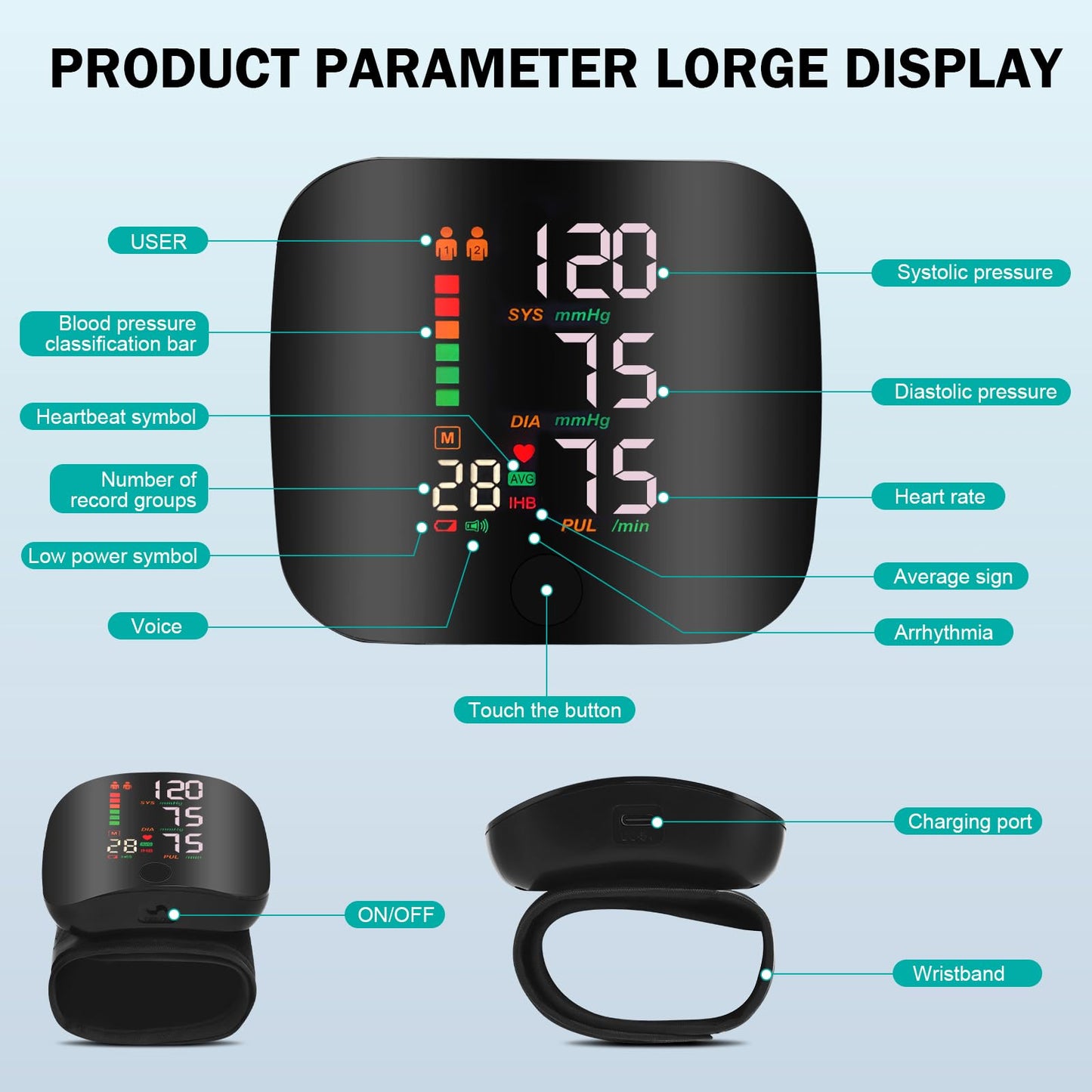 Wrist Blood Pressure Monitor with Digital LCD Screen