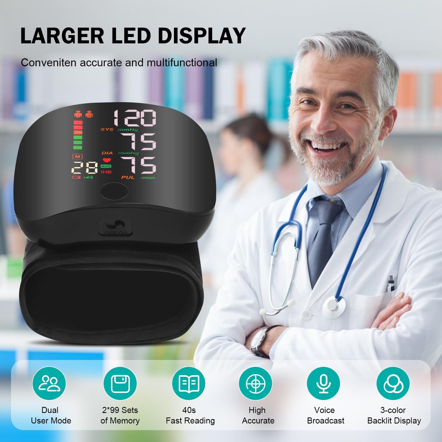 Wrist Blood Pressure Monitor with Digital LCD Screen