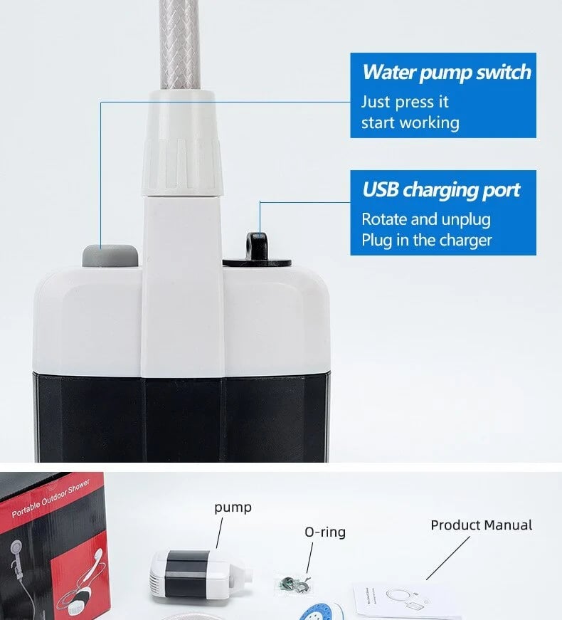 🚿 Bleiben Sie draußen frisch – Tragbare Campingdusche mit einstellbarem Durchfluss – Für eine einfache und bequeme Reinigung im Freien!