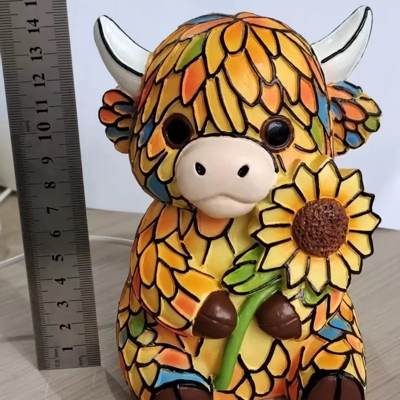 ✨ Kreatives LED-Nachtlicht in Form einer Hochlandkuh, Cartoon-Tierfigur aus Kunstharz für zu Hause, niedliche Deko-Lampe für Kinderzimmer und Wohnzimmer, Tisch- und Nachttischlampe, USB-betriebene Lampe