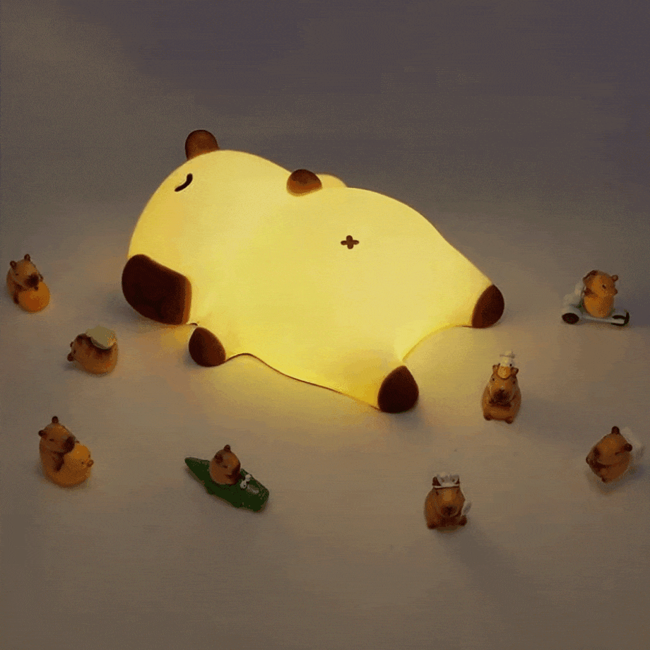 Schlafendes Capybara, atmendes, matschiges Silikon, Begleiter mit Sound, LED-Nachtlicht, perfektes Geschenk