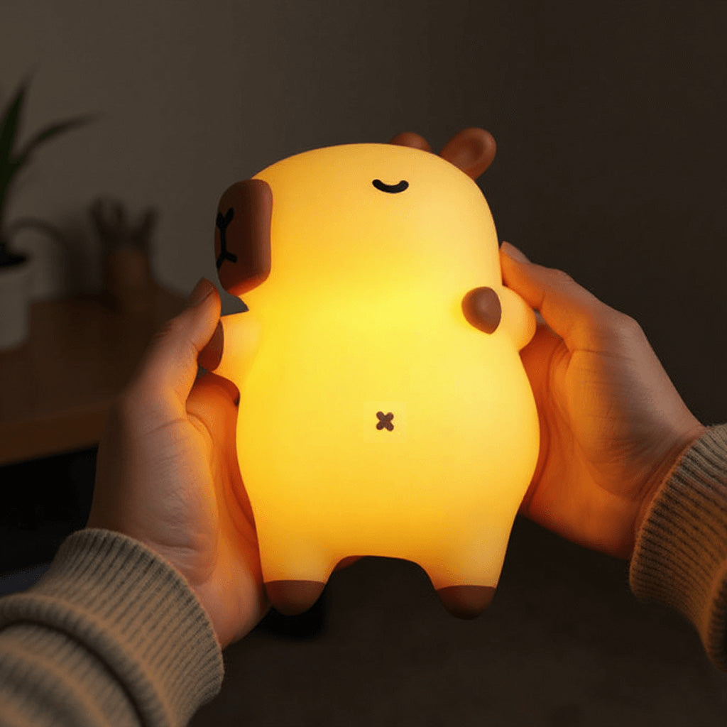 Schlafendes Capybara, atmendes, matschiges Silikon, Begleiter mit Sound, LED-Nachtlicht, perfektes Geschenk
