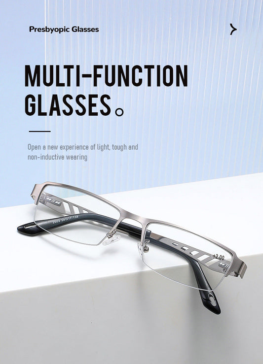 RAHMENLOSE, INTELLIGENTE, FARBWECHSELNDE MULTIFOKALE LESEBRILLE AUS REINEM TITAN