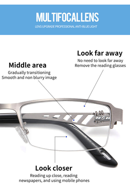 RAHMENLOSE, INTELLIGENTE, FARBWECHSELNDE MULTIFOKALE LESEBRILLE AUS REINEM TITAN