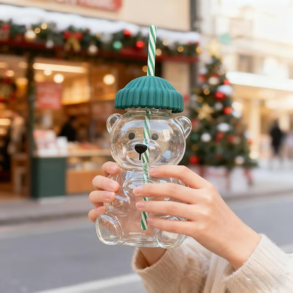 🌲Neujahrsverkauf 🐻Bären-Glasstrohhalmbecher🔥
