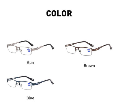 RAHMENLOSE, INTELLIGENTE, FARBWECHSELNDE MULTIFOKALE LESEBRILLE AUS REINEM TITAN
