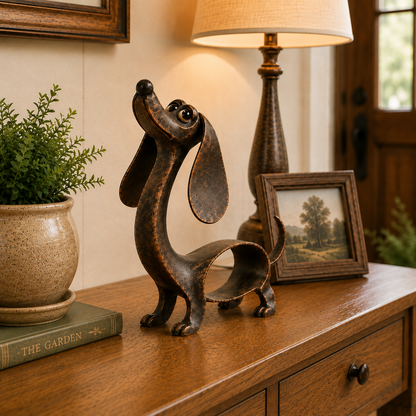 🐶✨ Dachshund-Anhänger in Antikbronze – Metallskulptur für Haus und Garten