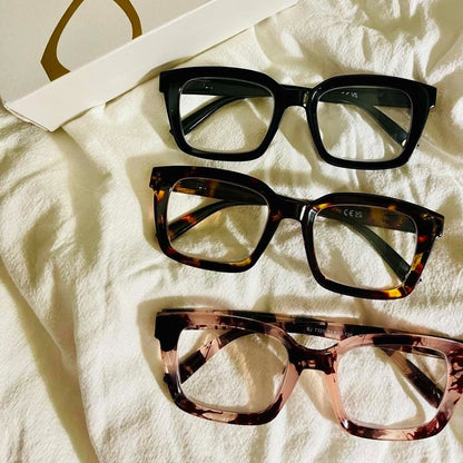 👓3er-Pack Schildpatt-Lesebrillen – Blaulichtfilternde, übergroße quadratische Lesebrille