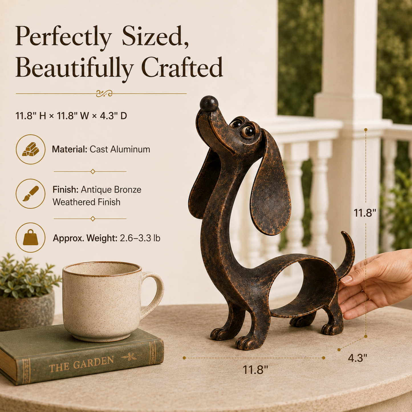 🐶✨ Dachshund-Anhänger in Antikbronze – Metallskulptur für Haus und Garten