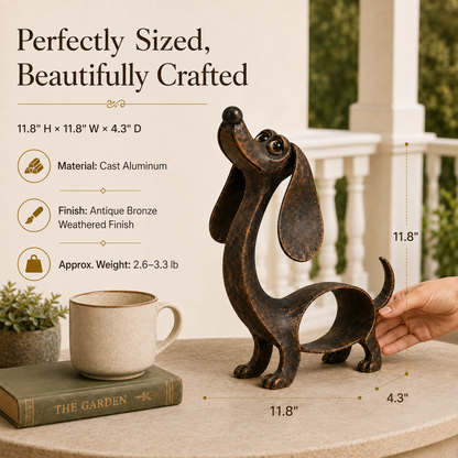 🐶✨ Dachshund-Anhänger in Antikbronze – Metallskulptur für Haus und Garten
