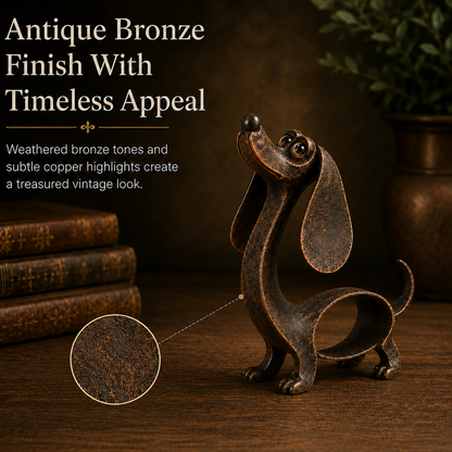 🐶✨ Dachshund-Anhänger in Antikbronze – Metallskulptur für Haus und Garten
