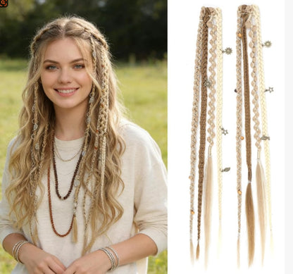 🔥🆕 2026 Boho-Dreadlock-Clip-In-Haarverlängerungen 🌿 – 20" geflochtenes Haar mit Perlen und Anhängern
