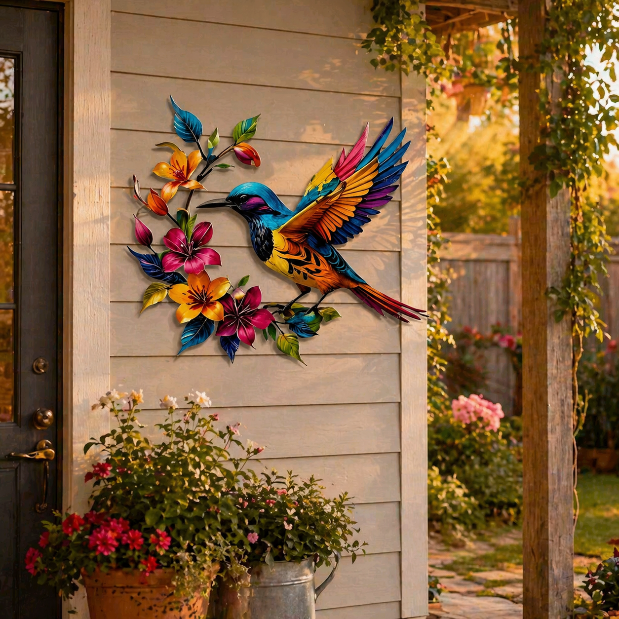Wandbild „Kolibri in voller Blüte“ aus Metall