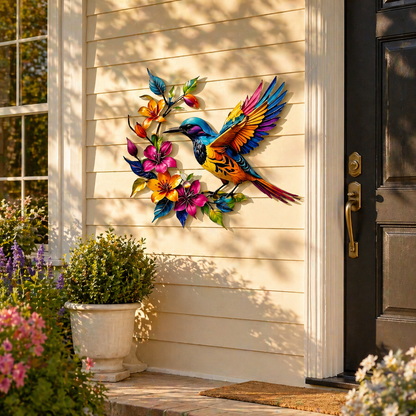 Wandbild „Kolibri in voller Blüte“ aus Metall