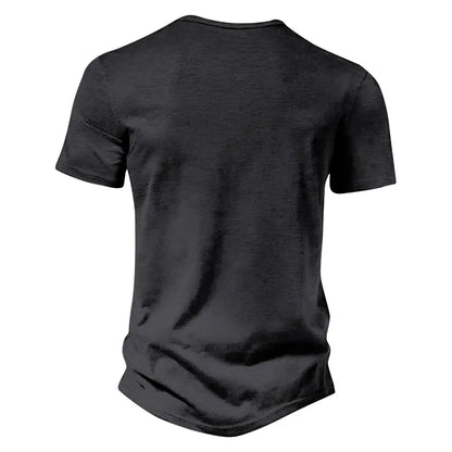 🔥 Lässiges, einfarbiges Vintage-Henley-Hemd mit lockerer Tasche und kurzen Ärmeln für Herren