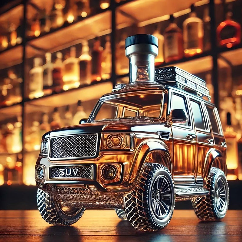 Whiskeyflasche im Retro-Auto-Design