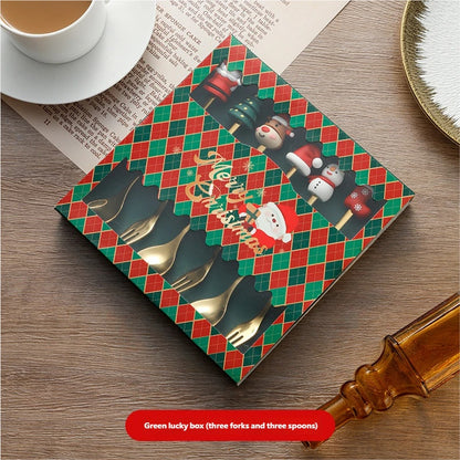 🎄 6-teiliges weihnachtliches Deko-Besteckset – Löffel, Gabel, Teelöffel, Kaffeelöffel, Essgabel & Dessertlöffel!