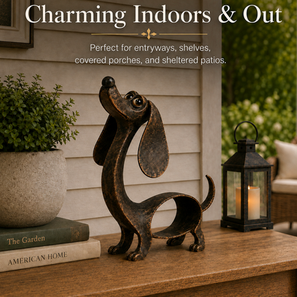 🐶✨ Dachshund-Anhänger in Antikbronze – Metallskulptur für Haus und Garten