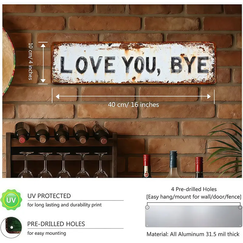 ❤️ ICH LIEBE DICH, Tschüss – Vintage-Wandschild aus Metal