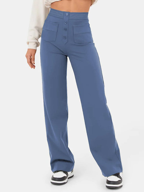 ⏳Hochelastische Multi-Pocket-Hose/Einfarbig lässige gerade Multi-Pocket-Hose mit hoher Elastizität