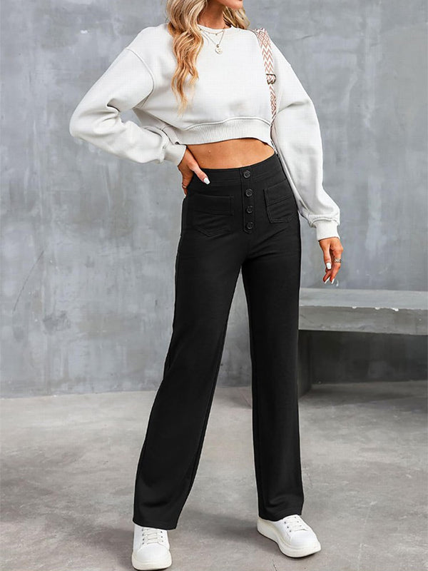 ⏳Hochelastische Multi-Pocket-Hose/Einfarbig lässige gerade Multi-Pocket-Hose mit hoher Elastizität