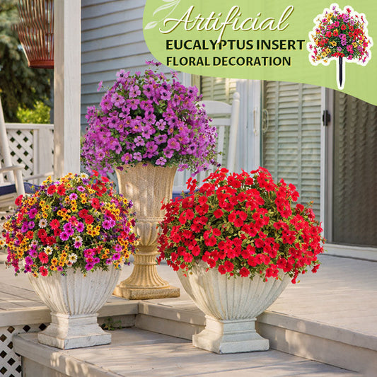 Blumendekoration aus künstlichem Eukalyptus und Veilchen zum Einstecken