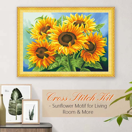 🌻 Kreuzstich-Stickbild – Sonnenblumenmotiv für Wohnzimmer & mehr