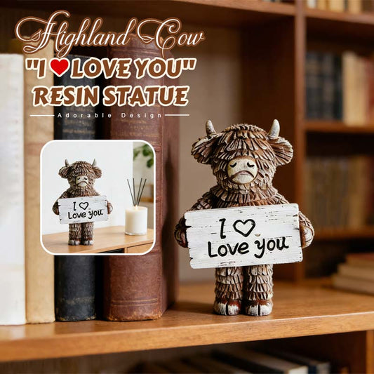 Hochlandkuh „Ich ❤️ liebe dich“ Statue aus Harz