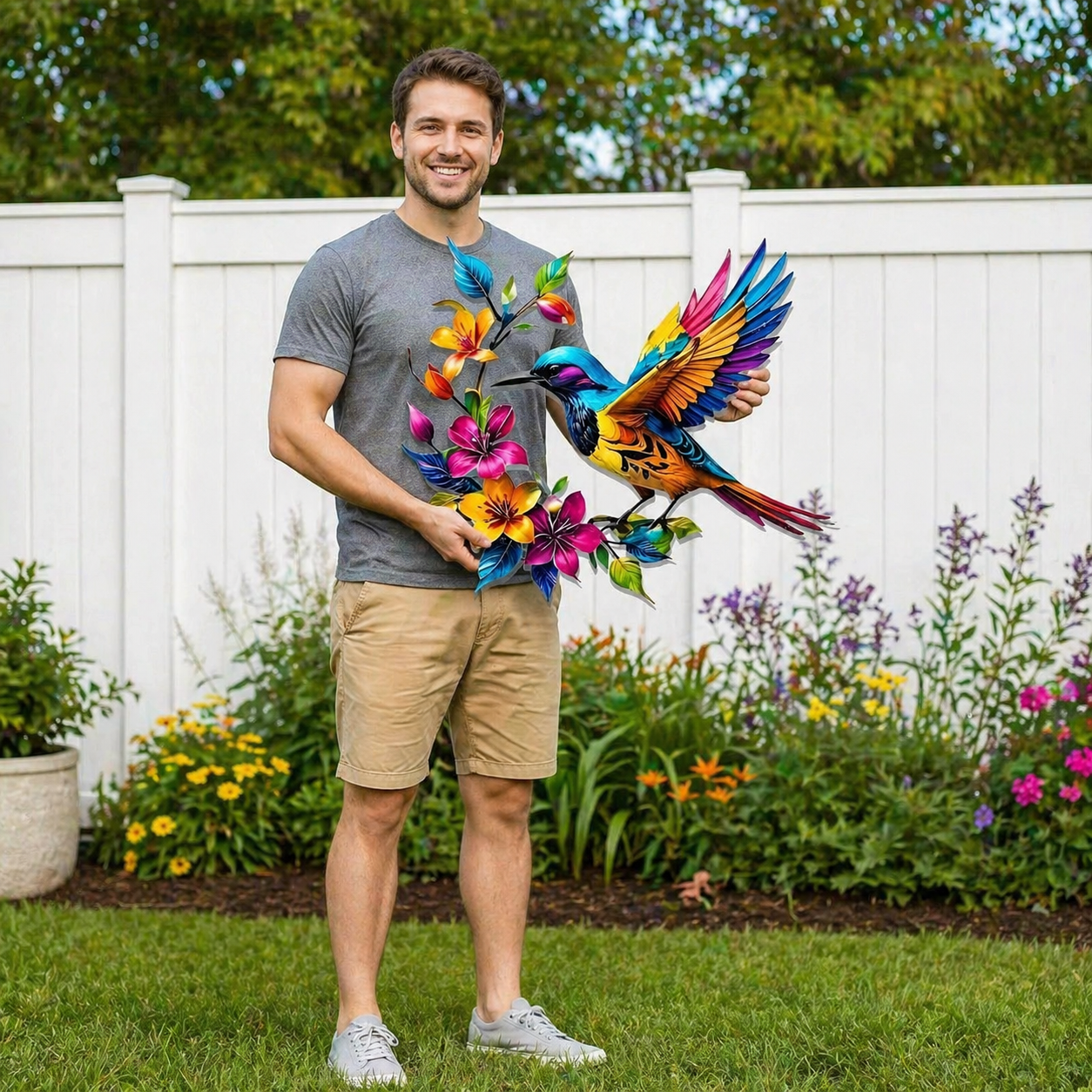 Wandbild „Kolibri in voller Blüte“ aus Metall