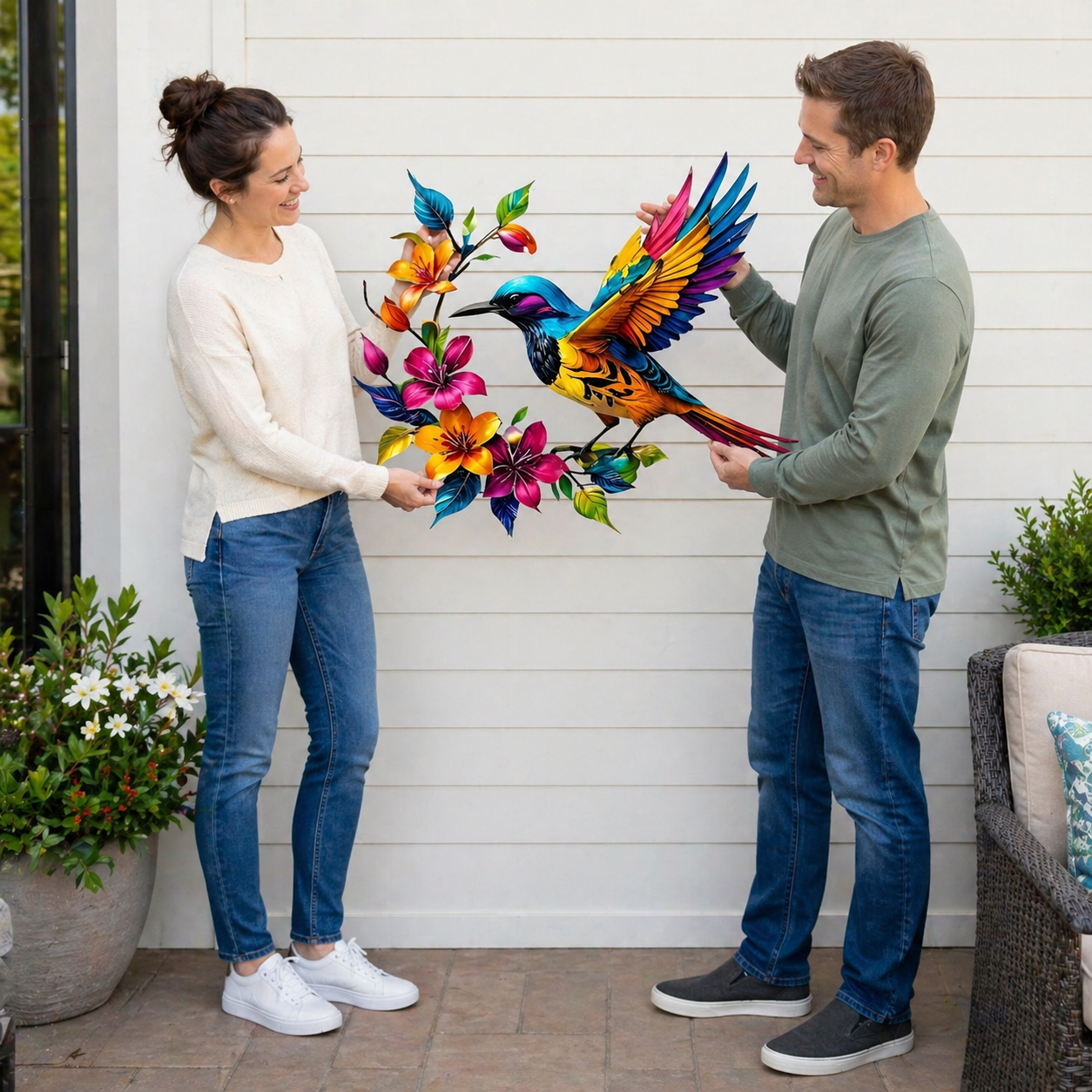 Wandbild „Kolibri in voller Blüte“ aus Metall