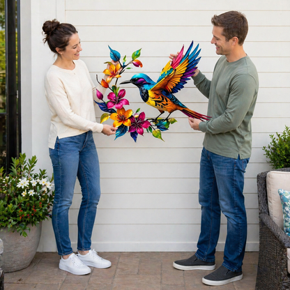 Wandbild „Kolibri in voller Blüte“ aus Metall