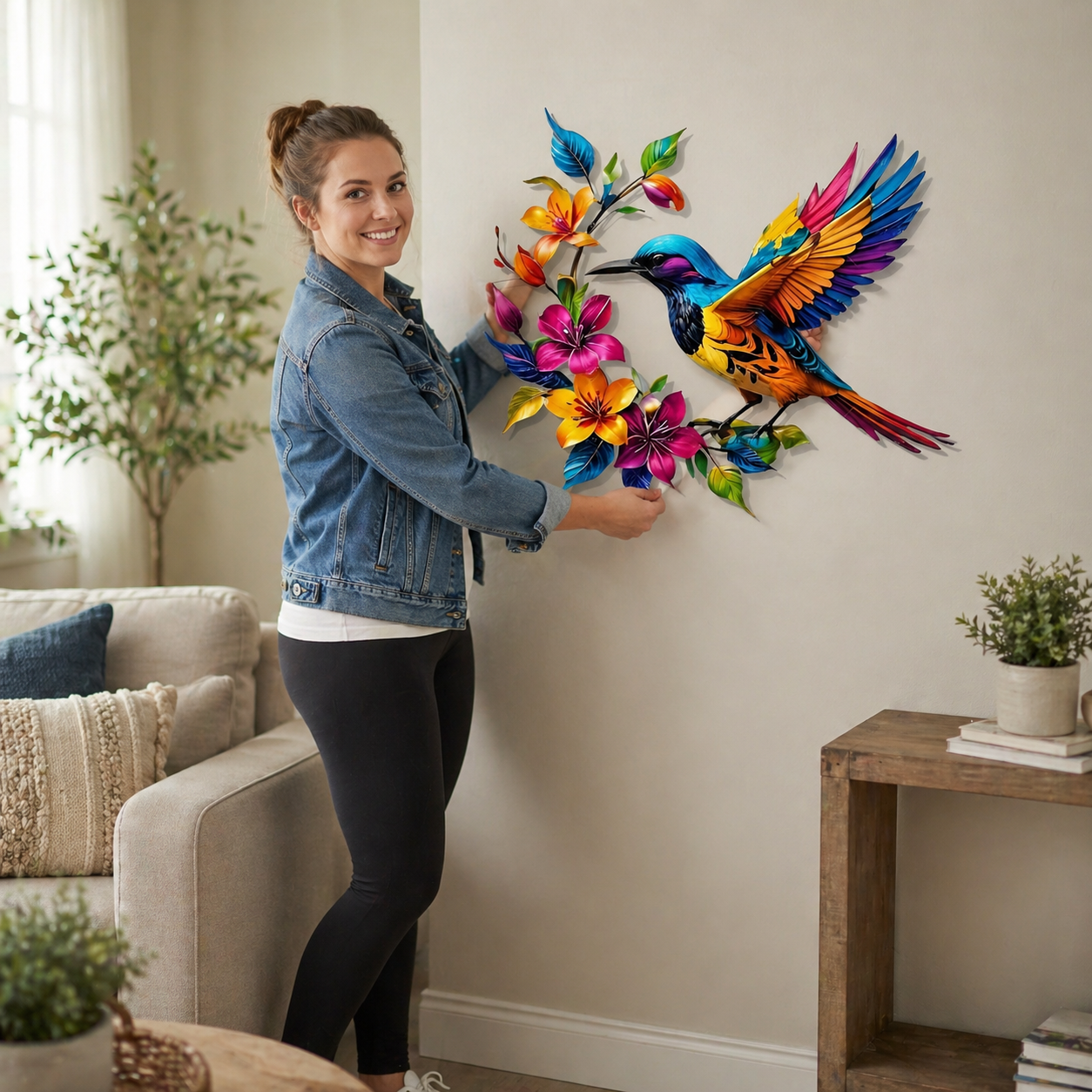 Wandbild „Kolibri in voller Blüte“ aus Metall