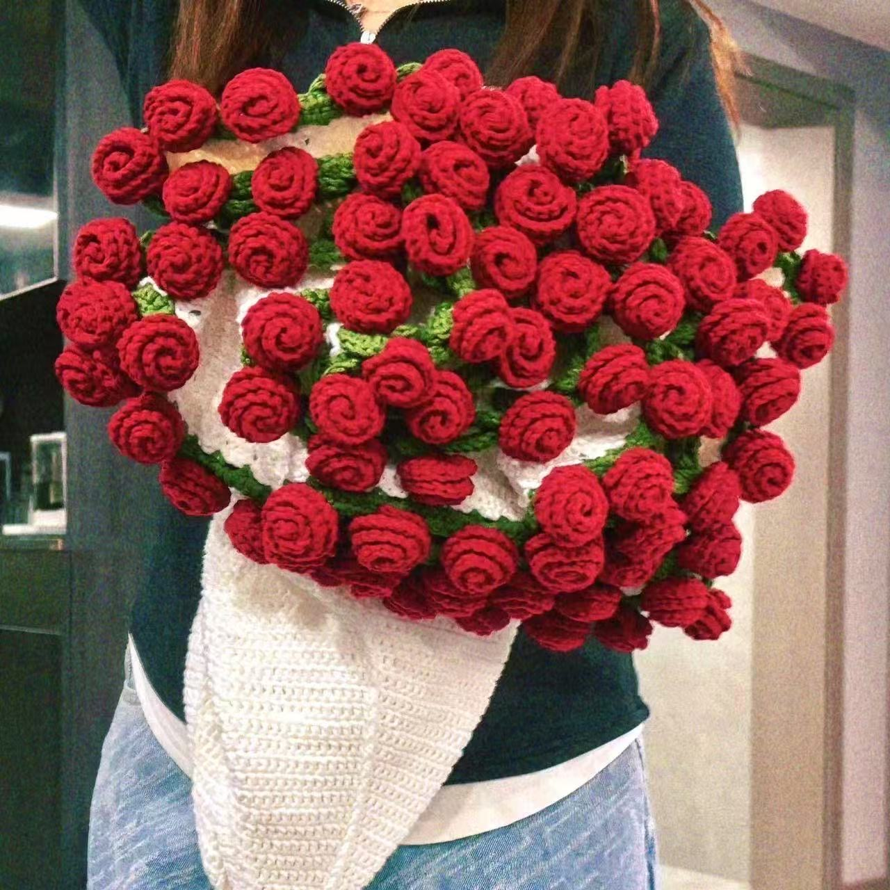 Fertige gehäkelte Blumenstrauß-Decke, Weihnachtsgeschenk, handgestrickte Rosenblumen-Überwurfdecke, lustiges und praktisches Wichtelgeschenk für Erwachsene, Jugendliche und Kinder