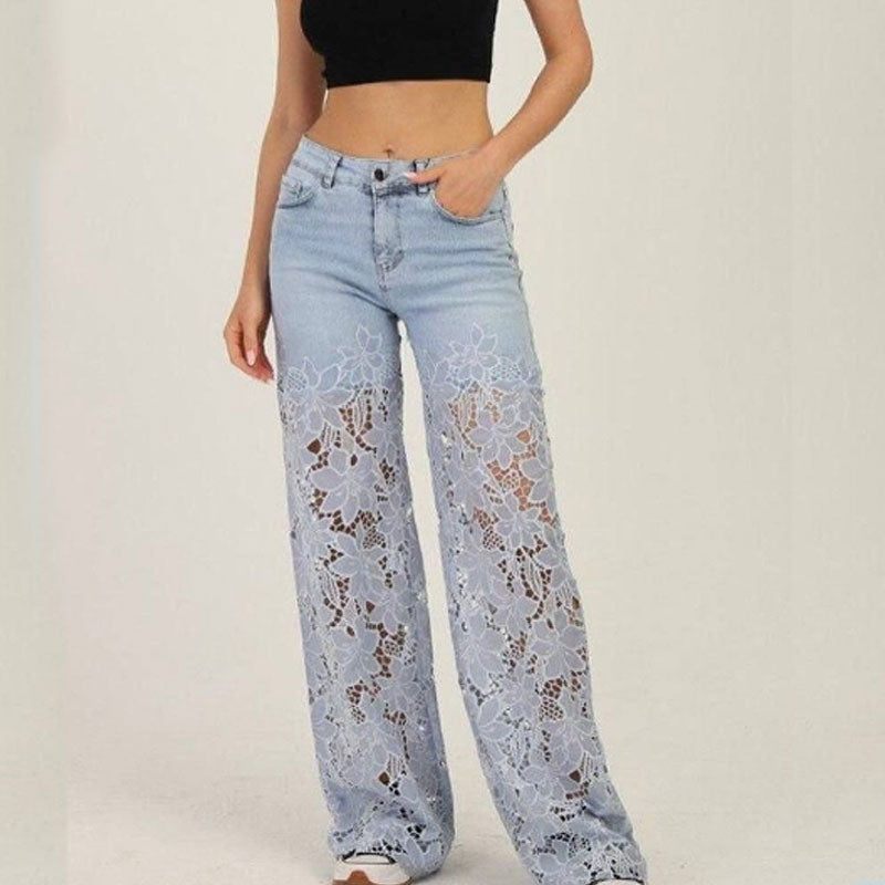 💃Sommermode vorwärts🌸🔥 Gespleißte Jeans mit Spitze