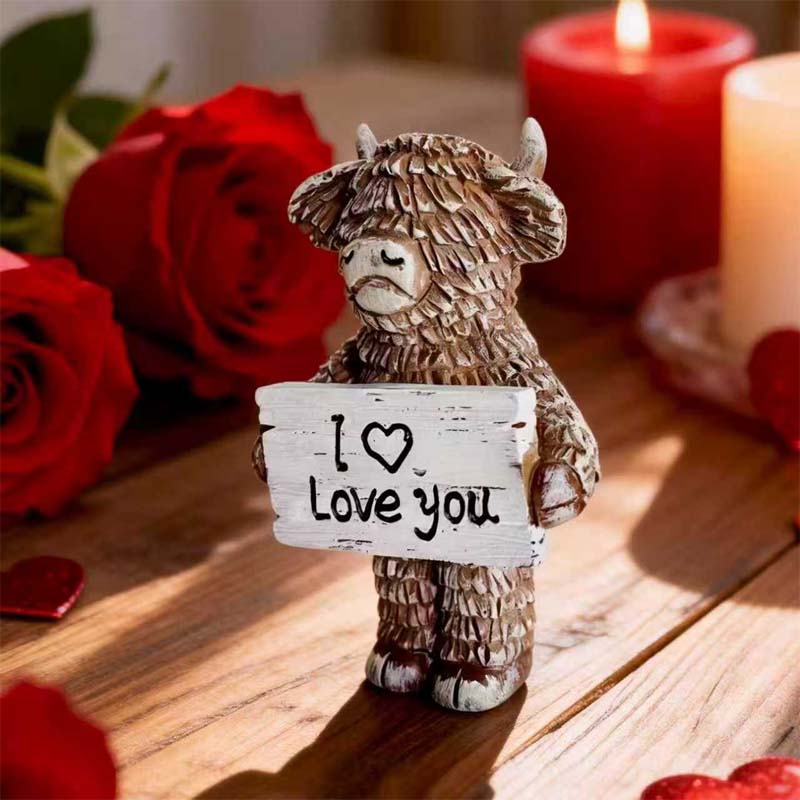 Hochlandkuh „Ich ❤️ liebe dich“ Statue aus Harz
