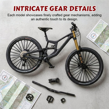 Sammlerstück: Mountainbike-Modell aus Metalllegierung mit Vorder- und Hinterradfederung