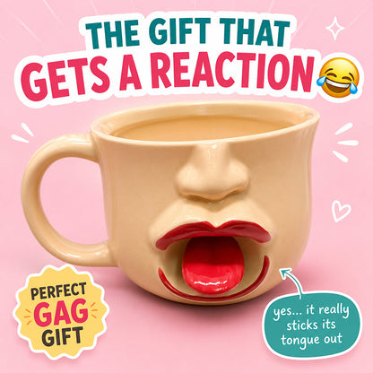 Ausgefallene Keramiktasse mit abstraktem Zungenmotiv