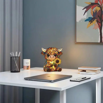 ✨ Kreatives LED-Nachtlicht in Form einer Hochlandkuh, Cartoon-Tierfigur aus Kunstharz für zu Hause, niedliche Deko-Lampe für Kinderzimmer und Wohnzimmer, Tisch- und Nachttischlampe, USB-betriebene Lampe