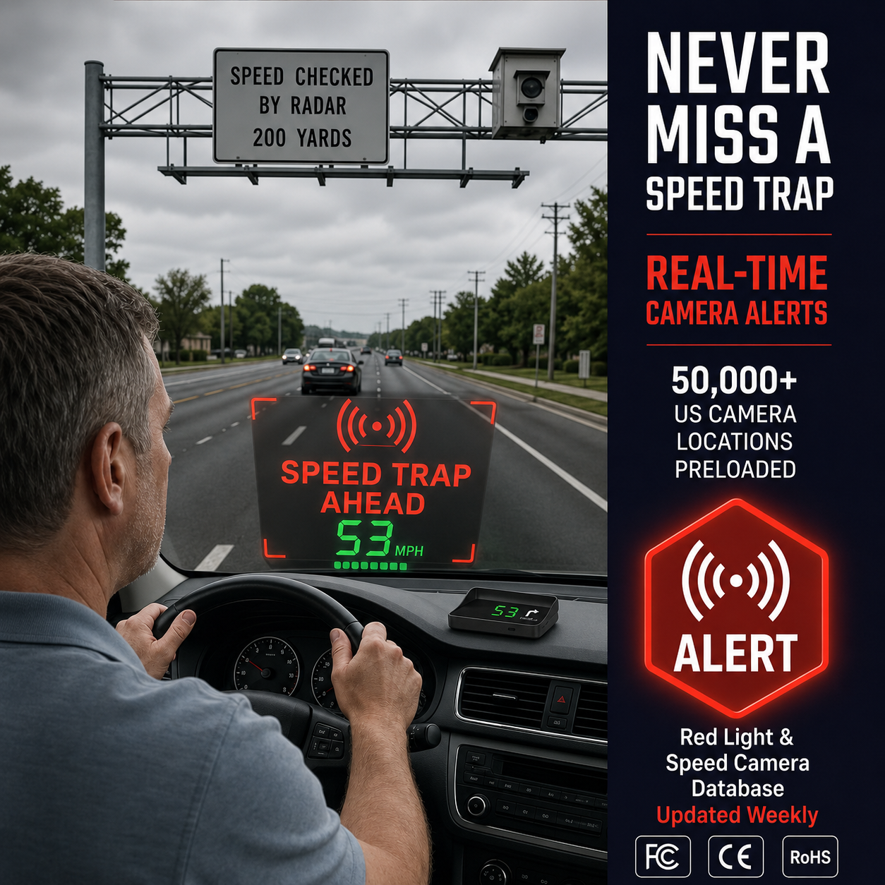 Head-Up-Display (HUD) – Navigationssystem für das Auto mit digitalem Tachometer