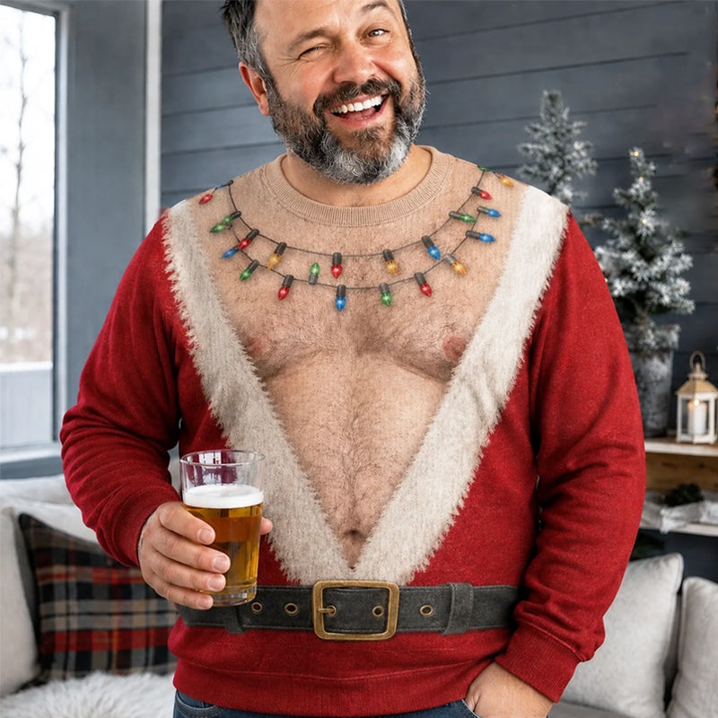 🎅 Lustiges Weihnachtsshirt mit langen Ärmeln und Weihnachtsmann-Motiv | Auffälliges Festtagsshirt für die Feiertage